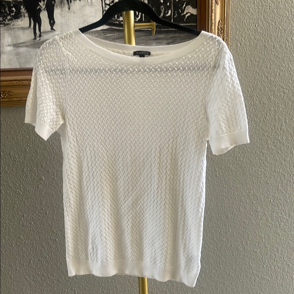Talbots White Ribbed Short Sleeve Tee